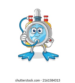 the magnifying glass diver cartoon. cartoon mascot vector