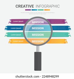Magnifying glass divided into 4 parts. Simple infographic design template. Problem analyzing and searching for answer concept. Vector illustration for presentation, report.