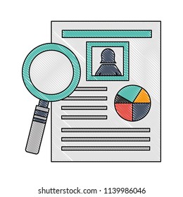 magnifying glass with document file and statistics pie graphic