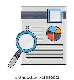 magnifying glass with document file and statistics pie graphic
