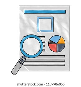 magnifying glass with document file and statistics pie graphic
