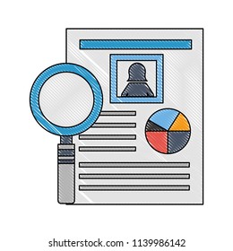 magnifying glass with document file and statistics pie graphic