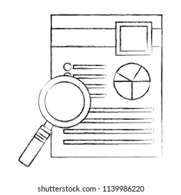 magnifying glass with document file and statistics pie graphic