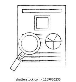 magnifying glass with document file and statistics pie graphic