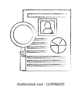 magnifying glass with document file and statistics pie graphic