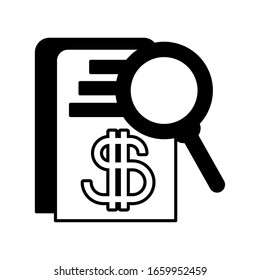 vidrio de aumento con documento sobre el diseño de ilustración vectorial de fondo blanco