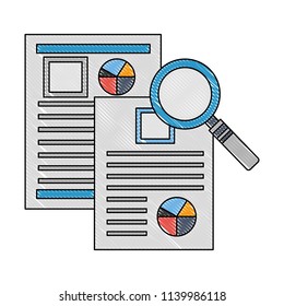 magnifying glass with documents file of statistics pie