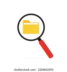 Magnifying glass with documents. Vector illustration