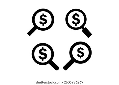 Magnifying Glass with Dollar Icon Sets, money search icon vector, search dollar icon, magnifying glass dollar, dollar magnifier icon