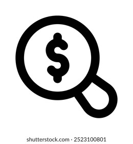 Magnifying glass with dollar, search for financial resources, business search, financial search vector design