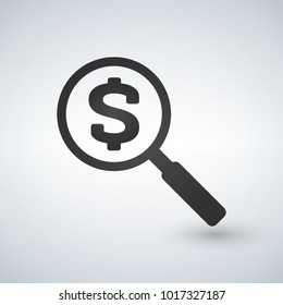 Magnifying glass with dollar sign. Vector illustration.