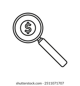 Magnifying glass with dollar sign. Vector. Line style.