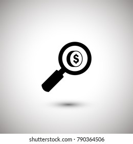 magnifying glass and dollar sign vector icon