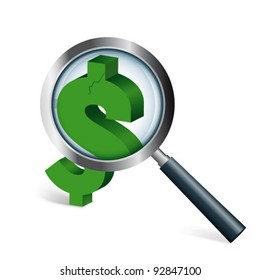 Magnifying glass and dollar symbol in Vector illustration