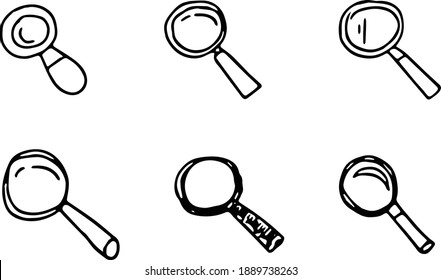 Magnifying glass Doodles Pencil Handdrawn set