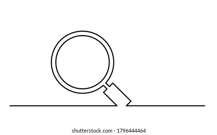 The magnifying glass is drawn with a single line. One line drawing. Continuous line. Vector EPS10. Magnifier drawn by hand. Continuous line Vector illustration