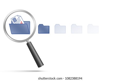 Magnifying glass with drop shadow Search concept with folder icon vector illustration.