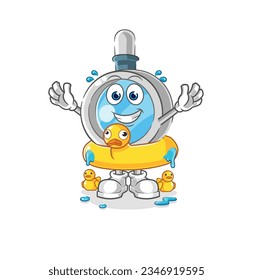 the magnifying glass with duck buoy cartoon. cartoon mascot vector