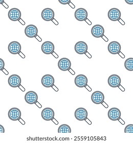 Magnifying glass with Earth Globe vector concept seamless pattern in outline style