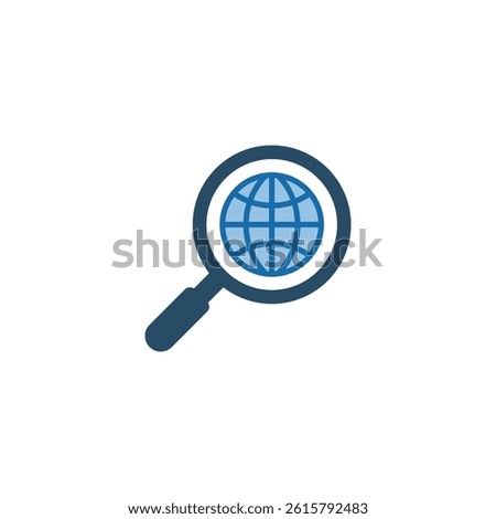Magnifying glass with earth globe. Vector icon on white background.
