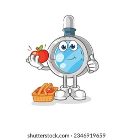 the magnifying glass eating an apple illustration. character vector