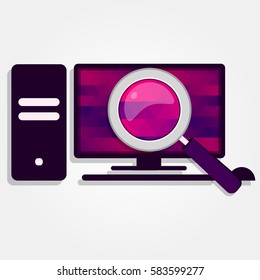 Magnifying glass enlarge the colorful screen of a PC.