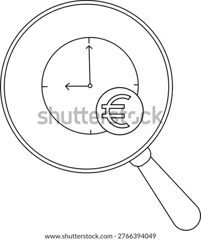 A magnifying glass enlarging a clock next to a euro symbol