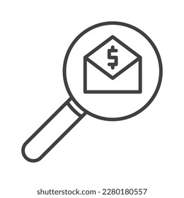 Magnifying Glass and Envelope with Money vector Search concept line icon or symbol