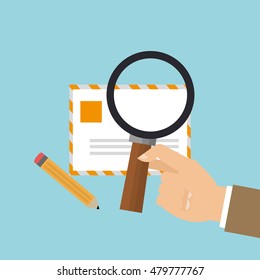 magnifying glass with  envelope office related items icon