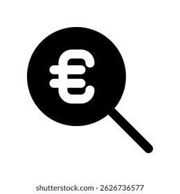 Magnifying Glass with Euro Symbol Icon Representing Euro Currency Search