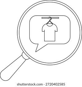 Una lupa examina una burbuja de discurso que revela una camisa colgada de una percha