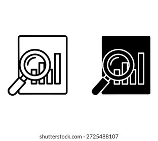Lupa examinando un código de barras con un gráfico circular y gráfico de barras en el interior sobre un fondo blanco y negro
