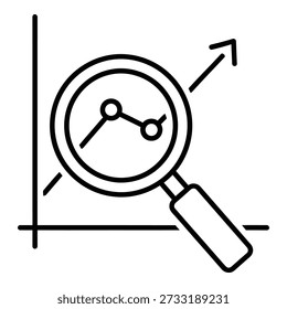 Lupa que examina el reloj en el gráfico con la flecha creciente de la tendencia