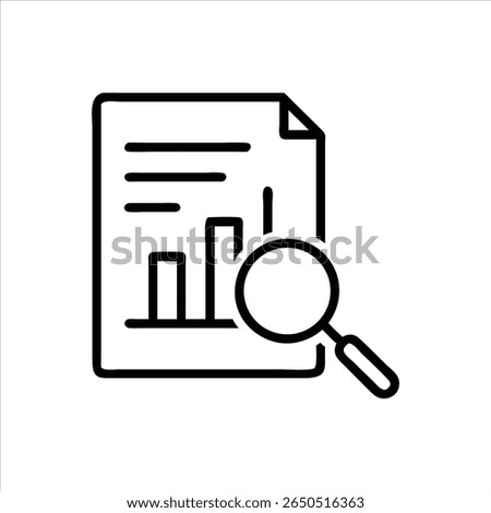 Magnifying glass examining a document with a bar chart and lines
