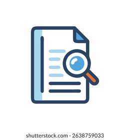 Magnifying glass examining a document icon on White Background