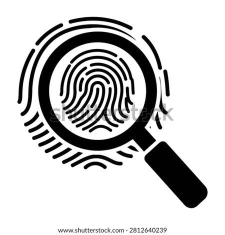Magnifying glass examining a fingerprint, investigation and forensic concept in black and white
