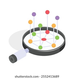 Magnifying glass examining molecules, representing research and molecular study