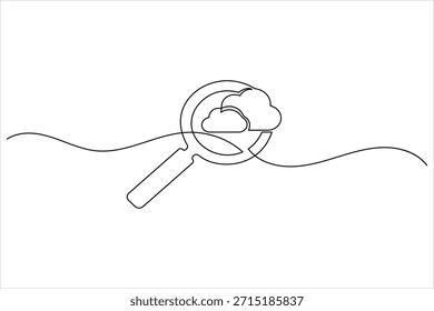 Magnifying glass examining two clouds, symbolizing cloud search or data comparison