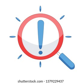 Magnifying glass and exclamation mark. Vector illustration