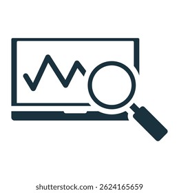 Magnifying glass exploring data analysis on laptop screen