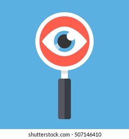 Magnifying glass and eye. Flat design vector illustration