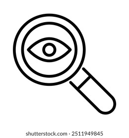 Magnifying glass with eye icon. Outline style. Vector. Isolate on white background.