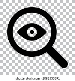 Magnifying glass and eye icon. Vector illustration about discovery and search.
