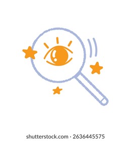 Magnifying glass and a eye. Iconic illustration for banner, ppt, poster, and art work.
