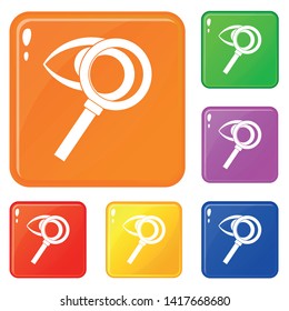 Magnifying glass with eye icons set collection vector 6 color isolated on white background