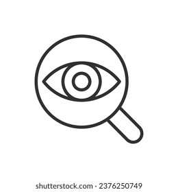 Magnifying glass and eye, linear icon. Line with editable stroke