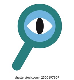 Magnifying glass and eye, search and exploration concept, cartoon style. Modern vector illustration isolated on white background, hand drawn, flat design