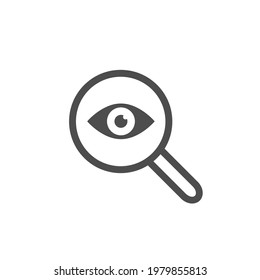 Vidrio de aumento con icono de vector ocular Icono de búsqueda, indagar símbolo de concepto