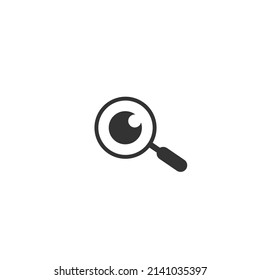 Magnifying glass with eye vector icon, isolated on white