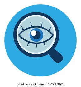 Magnifying glass and eye vector icon in flat style